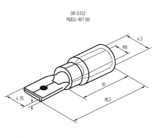 Клемма плоская REXANT 08-0332 (уп 100 шт) изолированная РПи-п 2.5-(4.8)/РПИп 2-5-0,8 [08-0332]