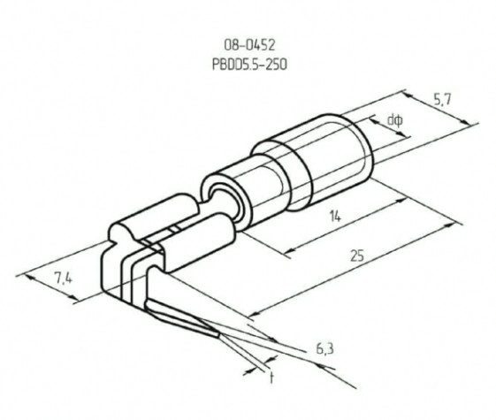Клемма плоская REXANT 08-0452 (уп 100 шт) изолированная РПи-О 6.0-(6.3)/РпИо 6.0-7.5 [08-0452]