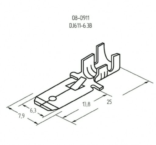Клемма плоская REXANT 08-0911 (уп 100 шт) штекер 6.3 мм 0.75-1.5 мм² (РП-п 1.5-(6.3)L=25,5мм [08-0911]