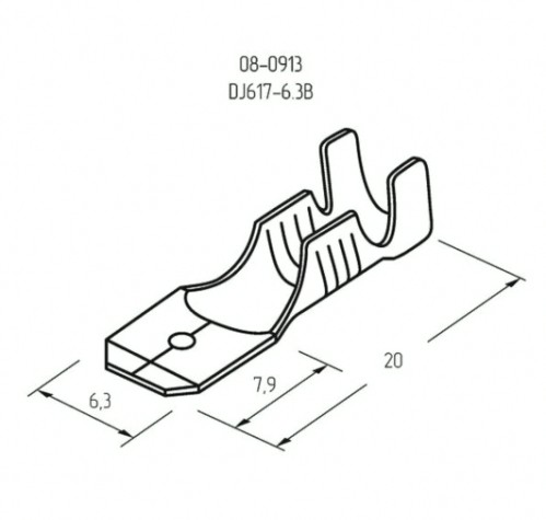 Клемма плоская REXANT 08-0913 (уп 100 шт) штекер 6.3 мм 0.75-1.5 мм² (РП-п 1.5-(6.3) L=20мм [08-0913]
