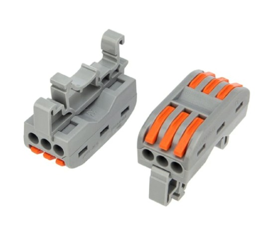 Клемма проходная REXANT СМК 222-423D 3-полюсная, на DIN-рейку (0,08-4 мм²) серая 50шт [07-5238]