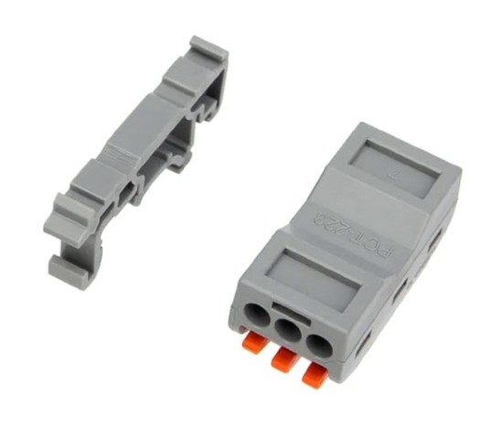 Клемма проходная REXANT СМК 222-423D 3-полюсная, на DIN-рейку (0,08-4 мм²) серая 50шт [07-5238]