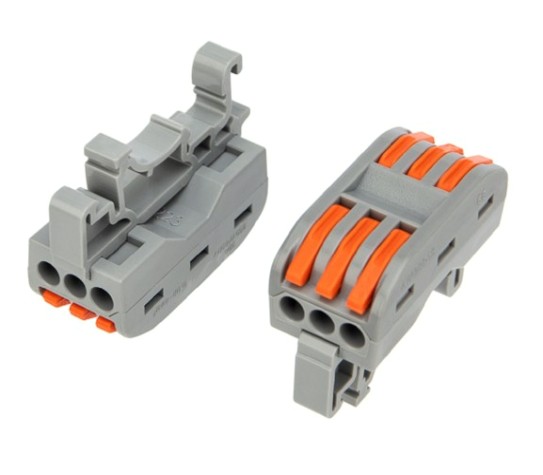 Клемма проходная REXANT СМК 222-423D 3-полюсная, на DIN-рейку (0,08-4 мм²), серая 5шт [07-5238-05]