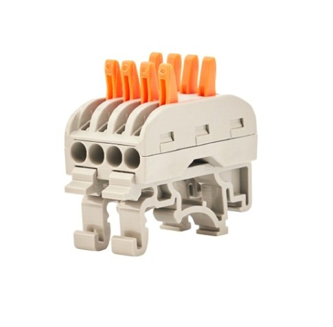 Клемма проходная REXANT СМК 222-424D 4-полюсная,на DIN-рейку (0,08-4 мм²) серая 50шт [07-5237]