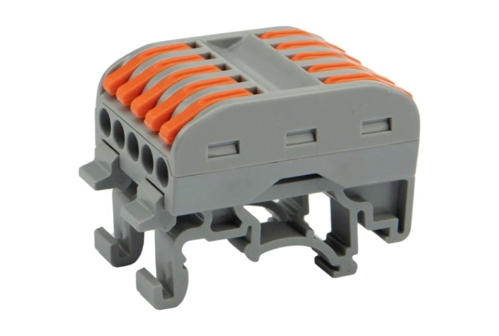 Клемма проходная REXANT СМК 222-425D 5-полюсная, на DIN-рейку (0,08-4 мм²), серая 4шт [07-5236-04]