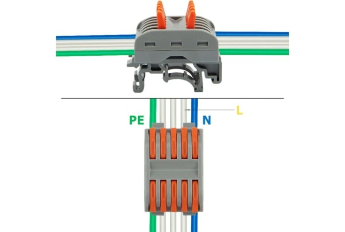 Клемма проходная REXANT СМК 222-425D 5-полюсная, на DIN-рейку (0,08-4 мм²), серая 4шт [07-5236-04]