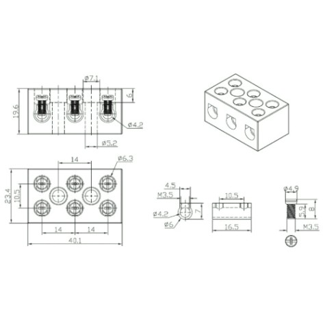 Клемма REXANT 07-6226 керамическая винтовая КВ 10 мм² 3 пары контактов с