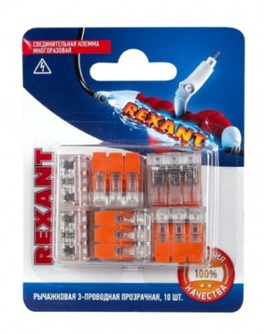 Клемма REXANT СМК 221-413 универсальная компактная 3-проводная до 4,0 мм² 10 [06-0217-A10]