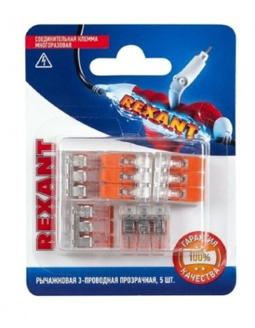 Клемма REXANT СМК 221-413 универсальная компактная 3-проводная до 4,0 мм² 5 [06-0217-A5]