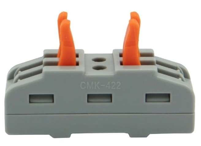 Клемма REXANT СМК 222-422 проходная 2 полюса (0,08-4 мм²), серая (5 шт./уп.) [07-6263-2-05]