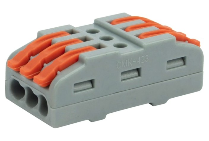 Клемма REXANT СМК 222-423 проходная 3 полюса (0,08-4 мм²), серая (5 шт./уп.) [07-6263-3-05]