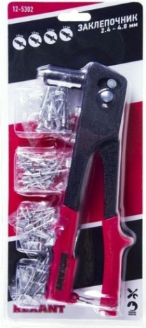 Клепальник REXANT 12-5302 2,4-4,8 мм, 240 мм, 60 заклепок в комплекте Клепальник REXANT 12-5302 2,4-4,8 мм, 240 мм, 60 заклепок в комплекте