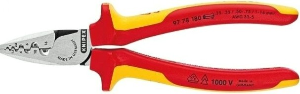 Клещи электромонтажные диэлектрические KNIPEX 9778180SB 180 мм для обжима гильз, 2к рукоятки [KN-9778180SB]