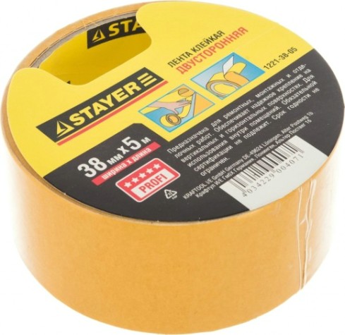 Клеящая лента STAYER MASTER двухсторонняя на полипропиленовой основе, 38ммх5м [1221-38-05]