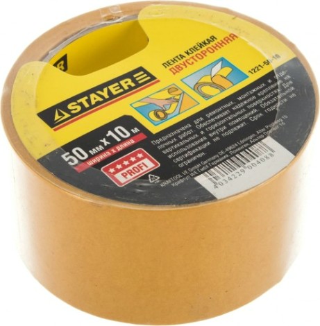 Клеящая лента STAYER MASTER двухсторонняя на полипропиленовой основе, 50ммх10м [1221-50-10]