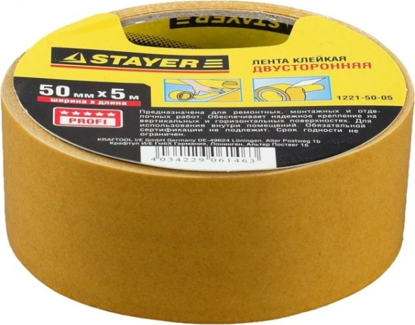 Клеящая лента STAYER MASTER двухсторонняя на полипропиленовой основе, 50ммх5м [1221-50-05]