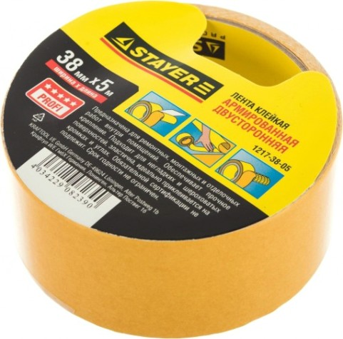 Клеящая лента STAYER PROFESSIONAL двухсторонняя на тканевой основе, 38ммх5м [1217-38-05]