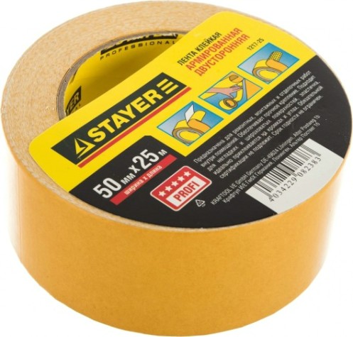 Клеящая лента STAYER PROFESSIONAL двухсторонняя на тканевой основе, 50ммх25м [1217-25]