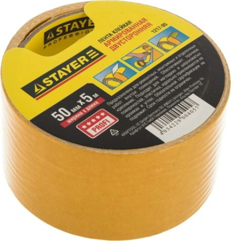 Клеящая лента STAYER PROFESSIONAL двухсторонняя на тканевой основе, 50ммх5м [1217-05]