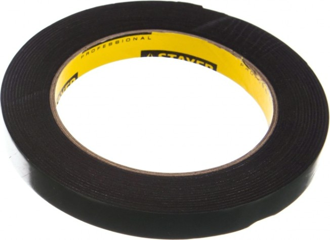 Клеящая лента STAYER PROFESSIONAL двухсторонняя на вспененной основе, черная, 12ммх5 [12233-12-05]