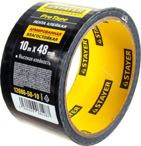 Клеящая лента STAYER PROFESSIONAL универсальная, влагостойкая, 48ммх10м, черная [12086-50-10]