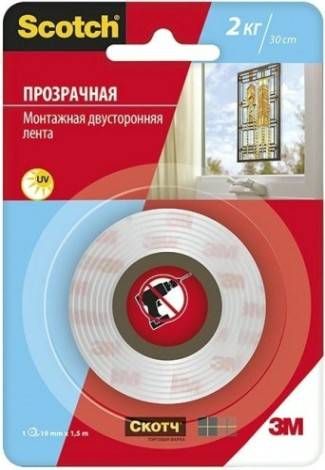 Клейкая монтажная лента 3M Scotch® прозрачная, 19 мм х 1,5 м [7100094887]