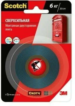 Клейкая монтажная лента 3M Scotch® сверхпрочная, 19 мм х 1,5 м [7100094889]