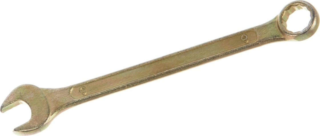 Ключ комбинированный REXANT 12-5804-2 9 мм, желтый цинк Ключ комбинированный REXANT 12-5804-2 9 мм, желтый цинк