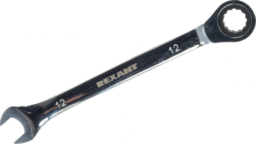 Ключ комбинированный REXANT 12-5807-1 трещоточный 12 мм, crv, зеркальный хром