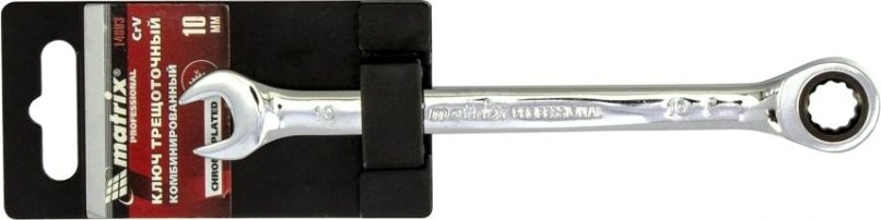 Ключ комбинированный трещоточный MATRIX 10мм, crv, зеркальный хром [14803]