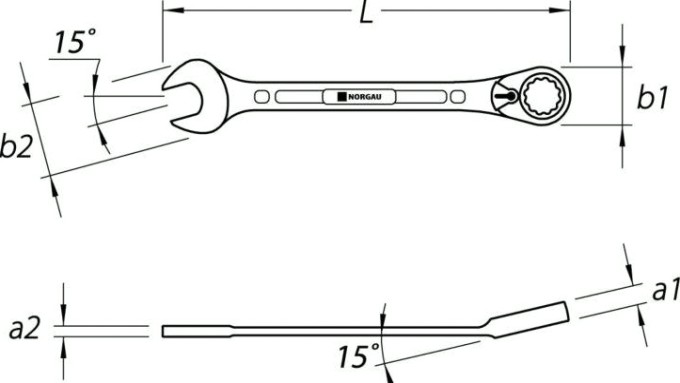 Ключ комбинированный трещоточный Norgau тип N7UR с переключающейся 15 мм [060249015]