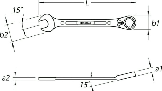 Ключ комбинированный трещоточный Norgau тип N7UR с переключающейся 16 мм [060249016]