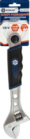 Ключ разводной Кобальт 647-567 250 мм, ширина захвата 30 мм, двухкомпонентная рук