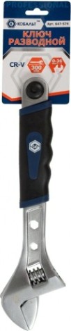 Ключ разводной Кобальт 647-574 300 мм, ширина захвата 36 мм, двухкомпонентная рук