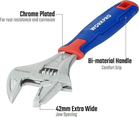 Ключ разводной WORKPRO WP272014 2-в-1 42х200мм с функцией трубного ключа