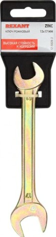 Ключ рожковый REXANT 12-5828-2 13х17 мм, желтый цинк Ключ рожковый REXANT 12-5828-2 13х17 мм, желтый цинк