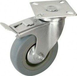 Колесная опора аппаратная LONGWAY SCgb55 поворотная с тормозом, серая резина, D-125 мм