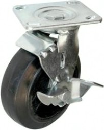 Колесная опора большегрузная LONGWAY SCdb 42 поворотная с тормозом, литая резина, D-100 мм [01120400]