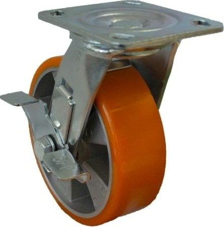 Колесная опора большегрузная MFK-TORG 4144100 полиуретан, поворот с тормоз алюмин. обод 100 мм Колесная опора большегрузная MFK-TORG 4144100 полиуретан, поворот с тормоз алюмин. обод 100 мм