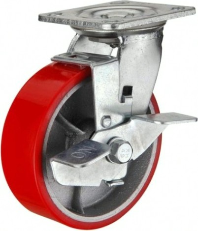 Колесная опора большегрузная MFK-TORG Medium 1044100 M полиуретан, поворотное с тормозом 100 мм [1044100 M]