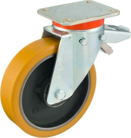 Колесная опора большегрузная TELLURE ROTA 646656 поворотная с задним тормозом, 200 мм, 1000 кг