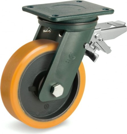 Колесная опора большегрузная TELLURE ROTA 648538 поворотная с задним тормозом, 300 мм, 2300 кг