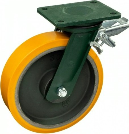 Колесная опора большегрузная TELLURE ROTA 648538 поворотная с задним тормозом, 300 мм, 2300 кг