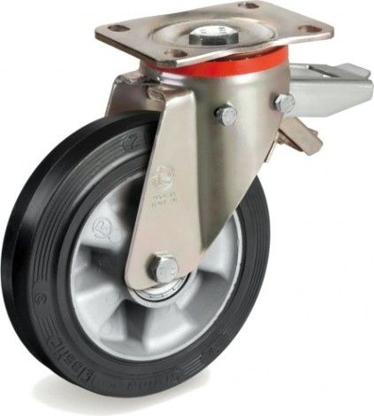 Колесная опора большегрузная TELLURE ROTA 727206 поворотная с задним тормозом, 200 мм, 500 кг