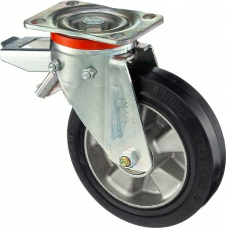 Колесная опора большегрузная TELLURE ROTA 727206 поворотная с задним тормозом, 200 мм, 500 кг