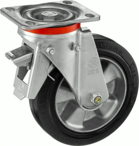 Колесная опора большегрузная TELLURE ROTA 727206 поворотная с задним тормозом, 200 мм, 500 кг