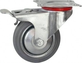 Колесная опора промышленная LONGWAY SCb 42f поворотная с тормозом, серая резина, D-100 мм [01210510]