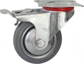 Колесная опора промышленная LONGWAY SCb 93f поворотная с тормозом, серая резина, D-75 мм [01210550]