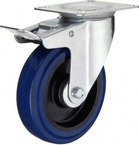 Колесная опора промышленная LONGWAY SCLb42 поворотная с тормозом, синяя резина, D-100 мм