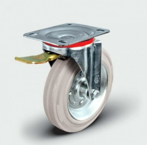 Колесная опора промышленная MFK-TORG EM01-SPRg-100-F поворотная с тормозом 100 мм серая резина Колесная опора промышленная MFK-TORG EM01-SPRg-100-F поворотная с тормозом 100 мм серая резина